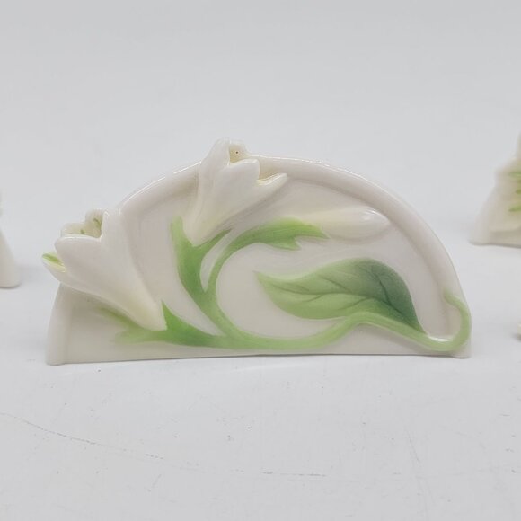 Set Of 4 Franz Porcelain Lily Place Holders Green & White Floral Design - Picture 2 of 6